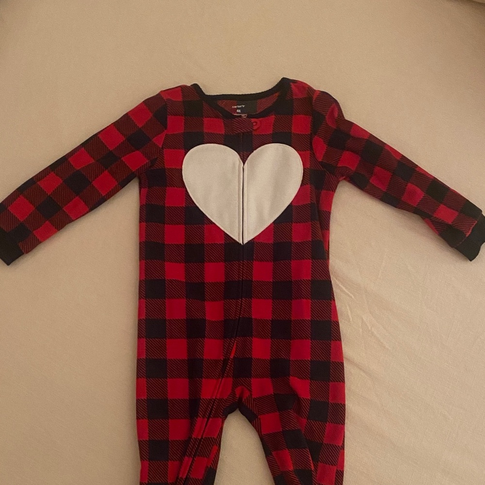 Carter's Red and Black Plaid Heart Footie